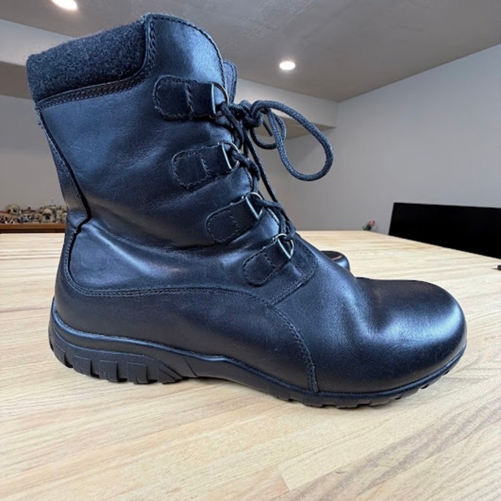 Propet Delaney Tall Leather Ankle Boots Women 9M Black Lace Up Side Zip $72 NWOT